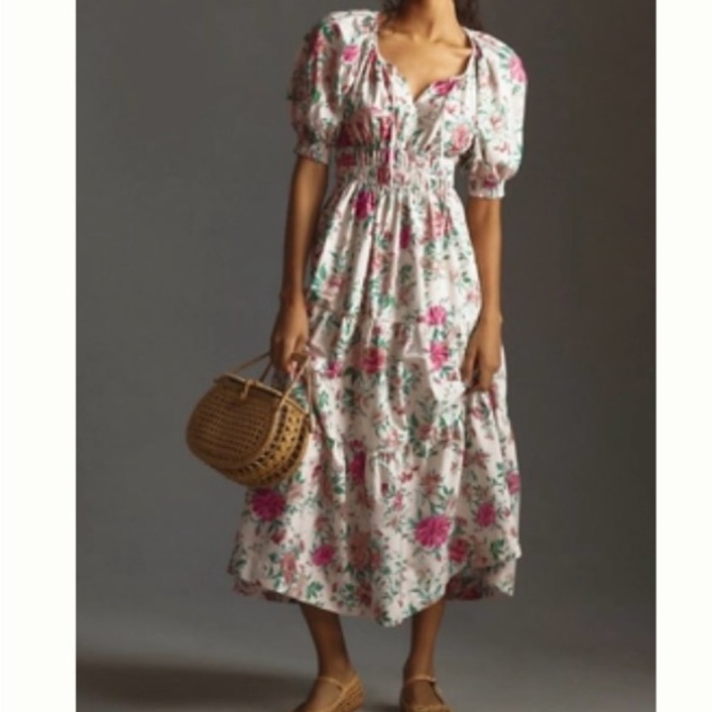 Anthropologie Somerset Puff Sleeve Floral Sleeve Maxi Dress